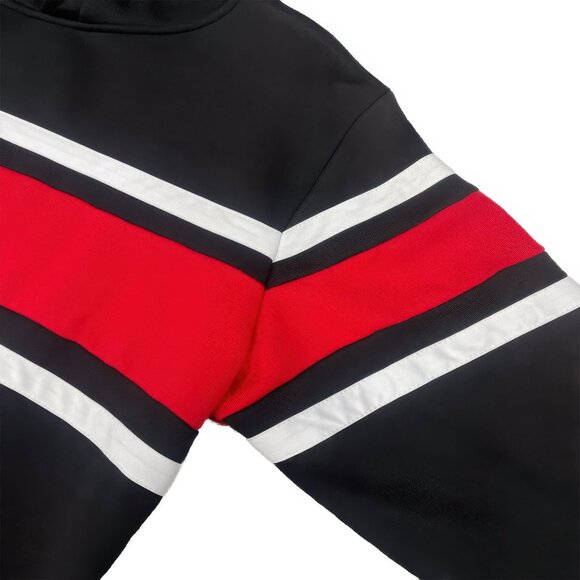 Black & Red Color Block Stripe Men's Hoodie & Sweat Pants Set, Pockets on Both - Picture 3 of 9